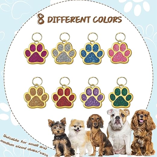 Glitter Paw Print Tags Customizable Pet ID with Laser Engraving