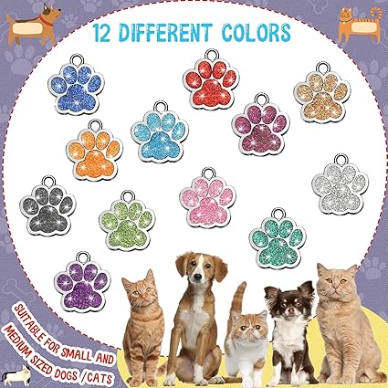 Glitter Paw Pet ID Tag for Small & Medium Dogs or Cats Laser Engraving
