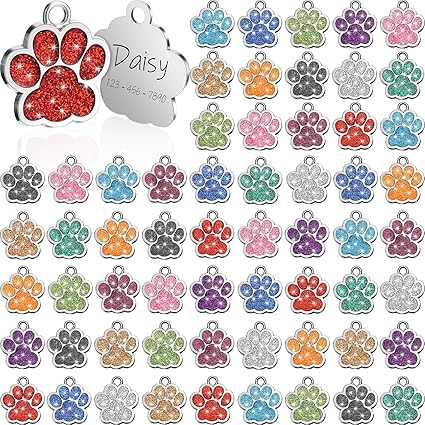 Glitter Paw Pet ID Tag for Small & Medium Dogs or Cats Laser Engraving